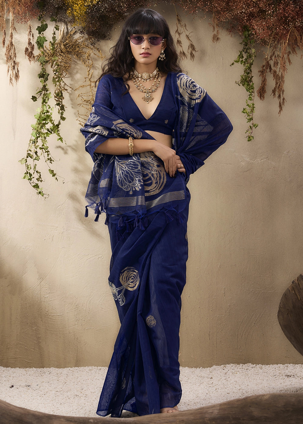 Denim Blue Soft Munga Silk Handloom Saree