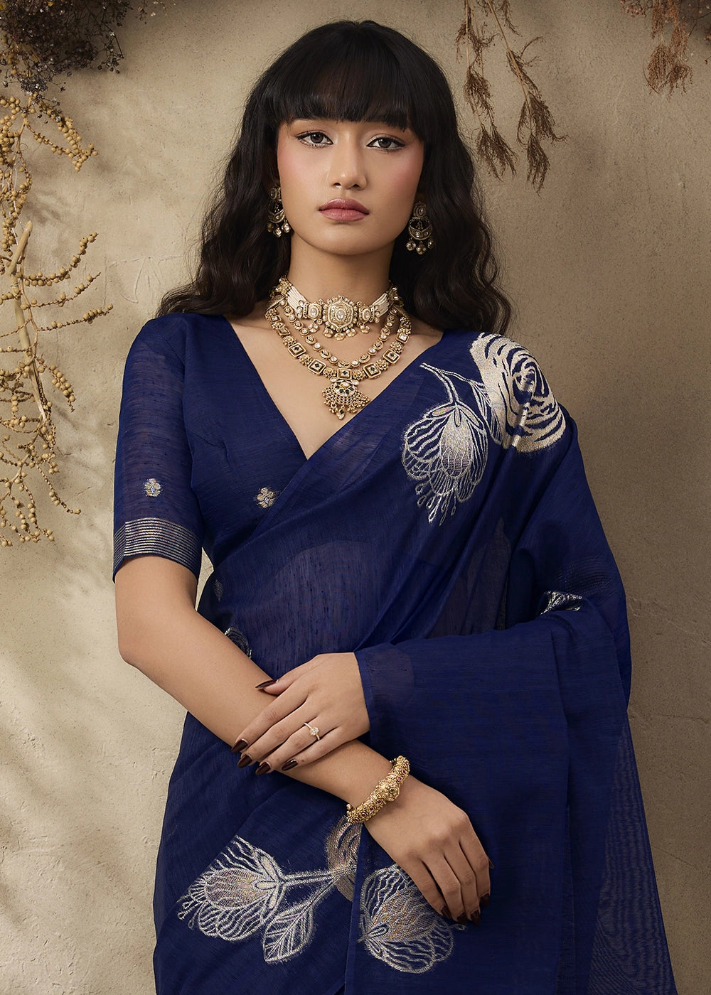 Denim Blue Soft Munga Silk Handloom Saree