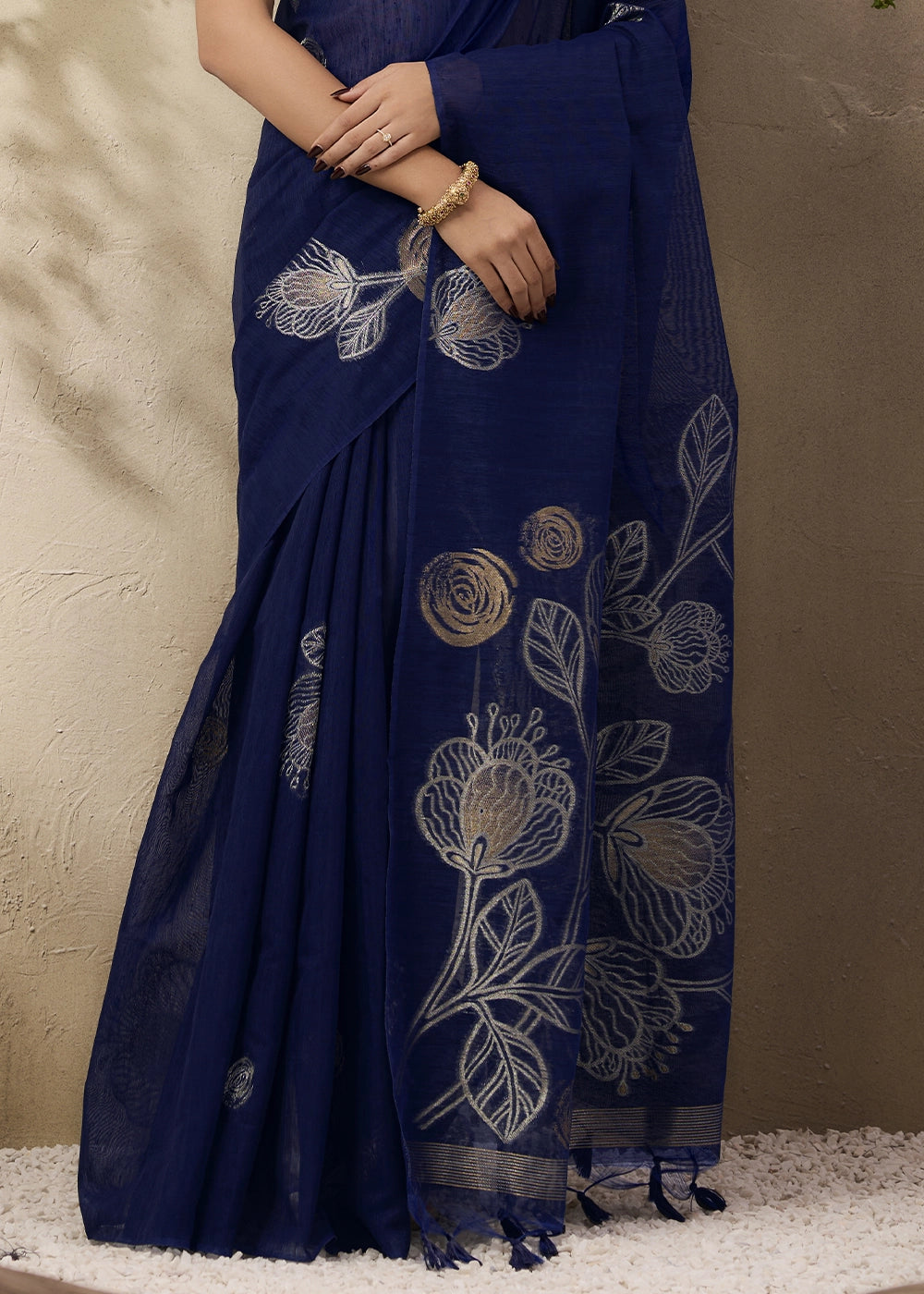 Denim Blue Soft Munga Silk Handloom Saree