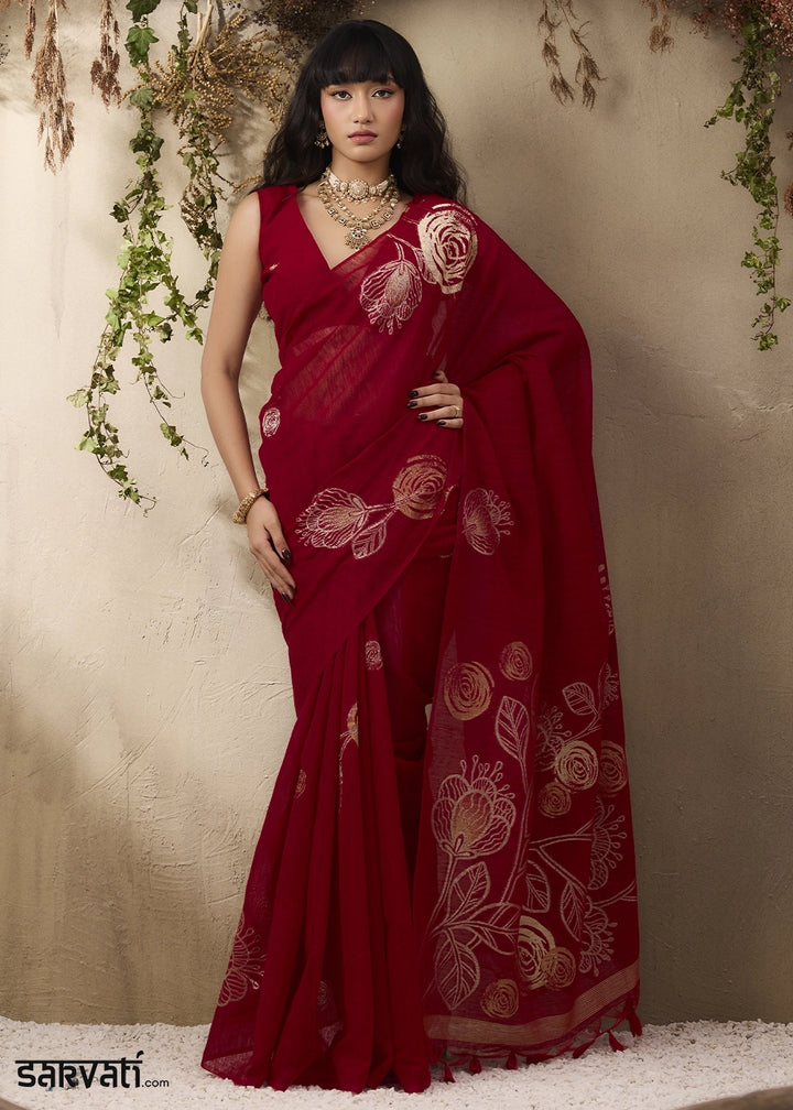 Bridal Red Soft Munga Silk Handloom Saree