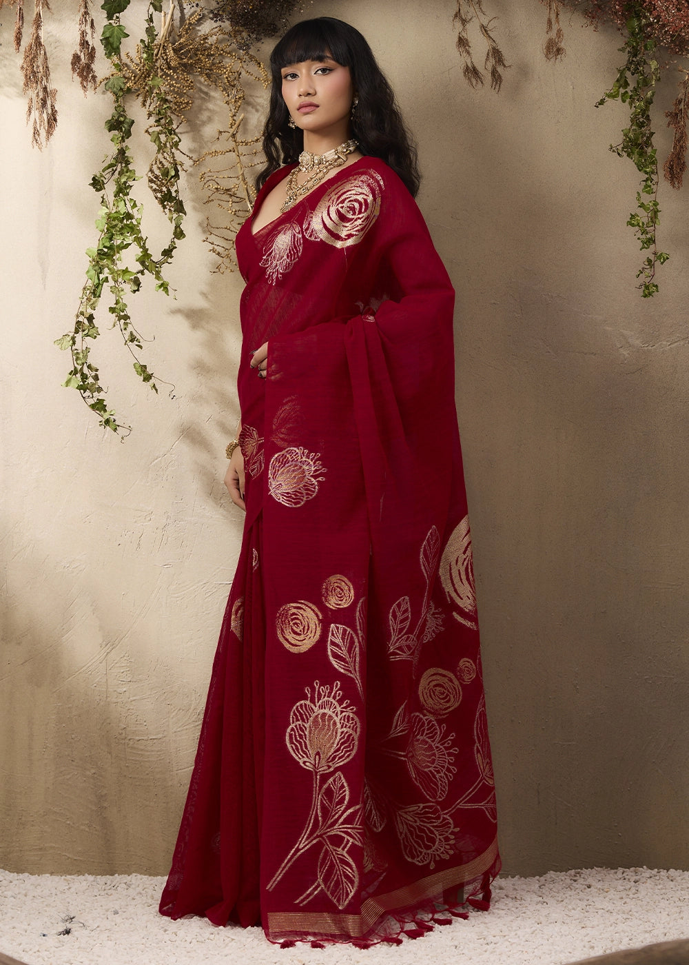Bridal Red Soft Munga Silk Handloom Saree