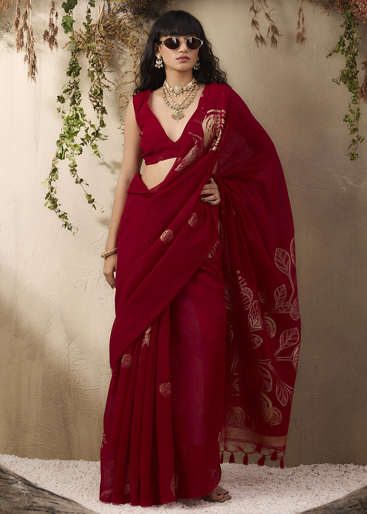 Bridal Red Soft Munga Silk Handloom Saree