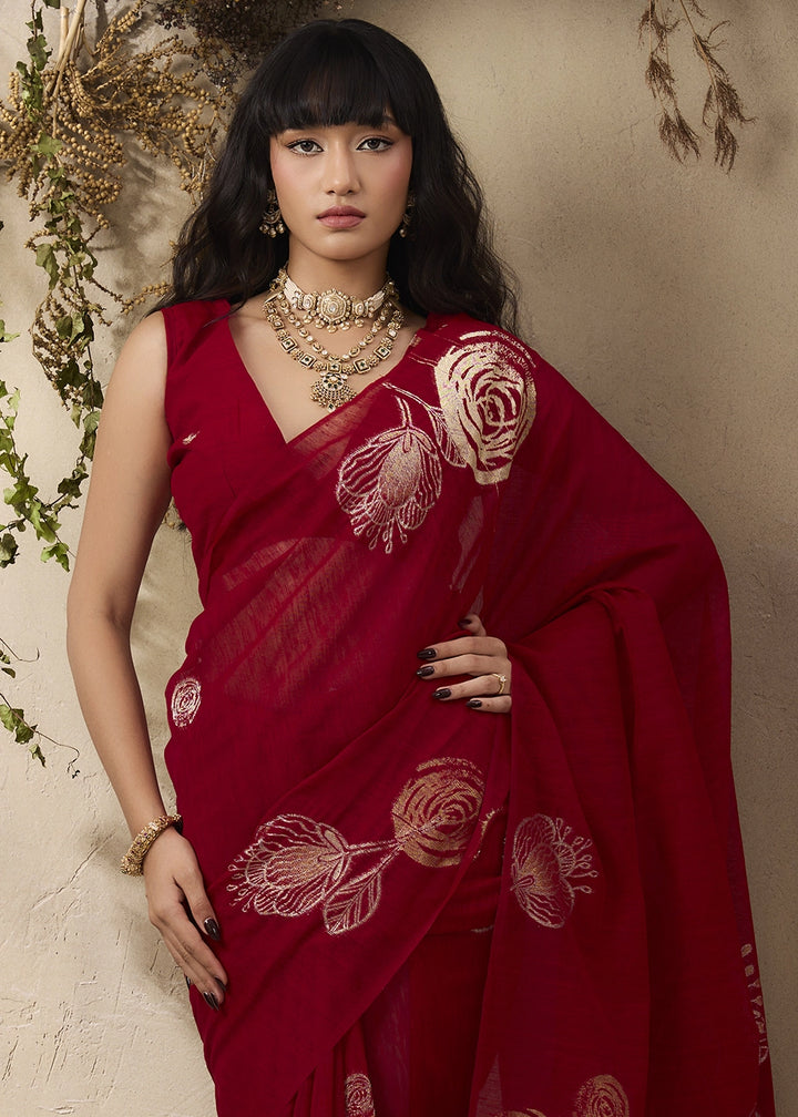Bridal Red Soft Munga Silk Handloom Saree