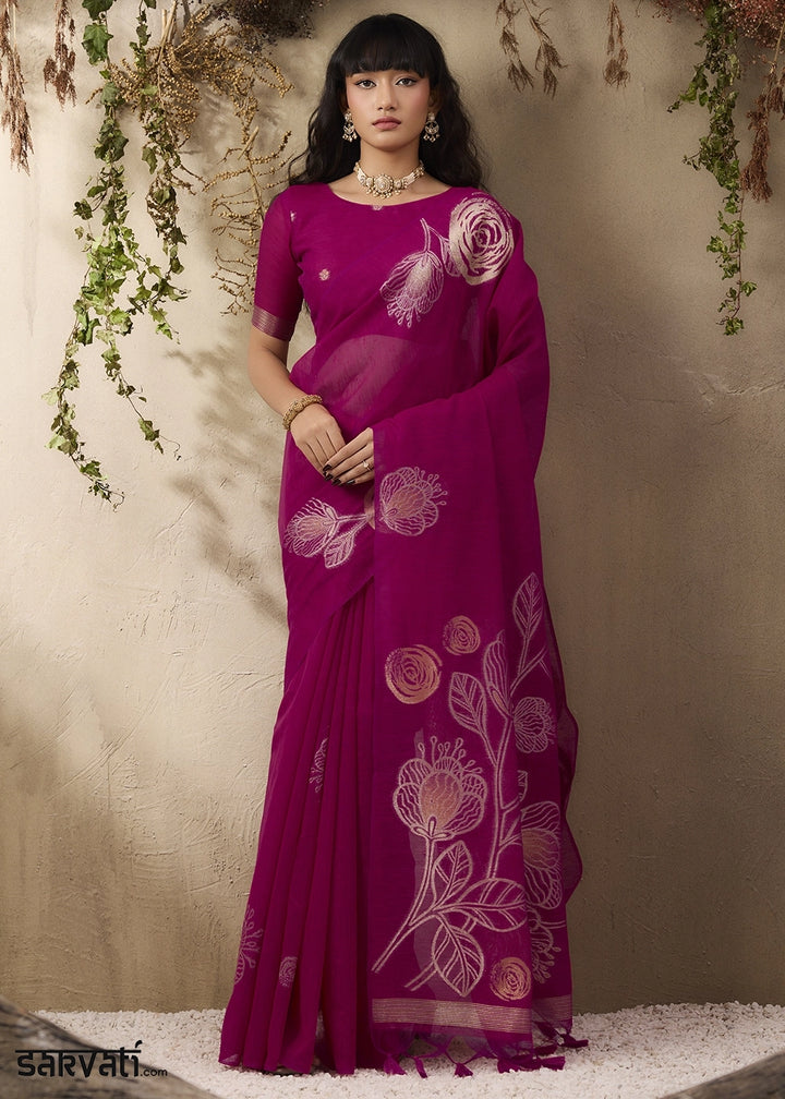 Magenta Pink Soft Munga Silk Handloom Saree