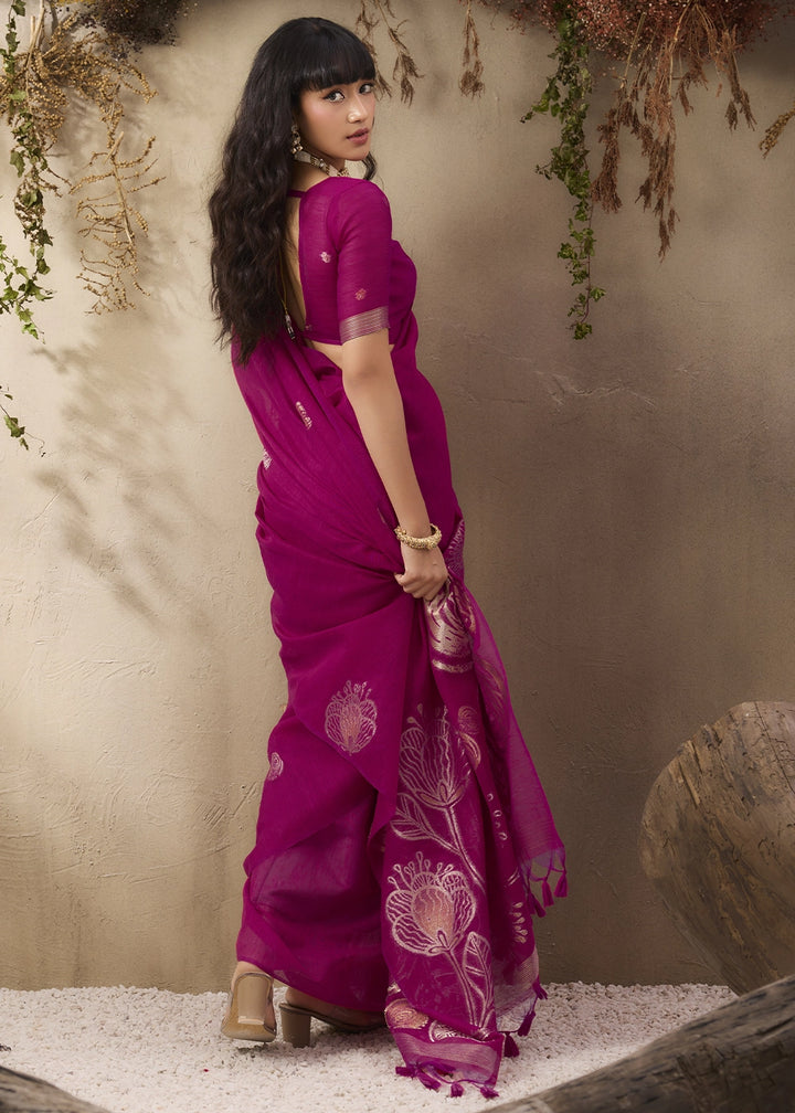 Magenta Pink Soft Munga Silk Handloom Saree