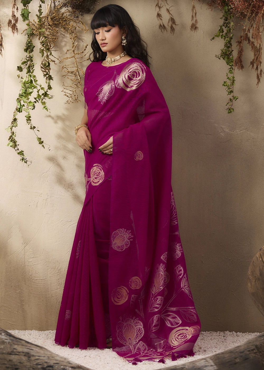 Magenta Pink Soft Munga Silk Handloom Saree