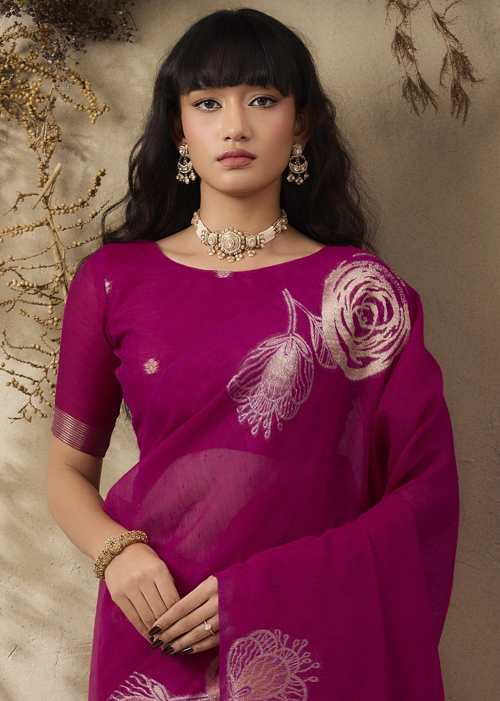 Magenta Pink Soft Munga Silk Handloom Saree