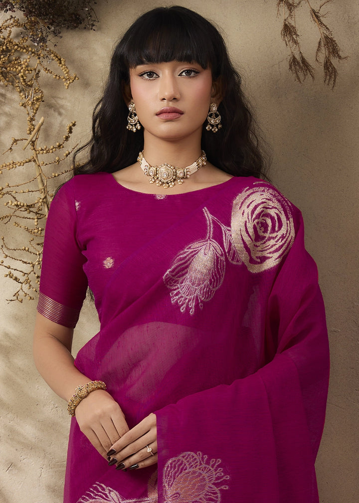 Magenta Pink Soft Munga Silk Handloom Saree