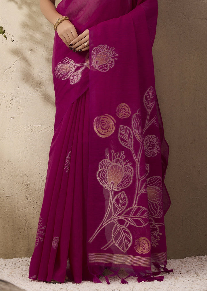 Magenta Pink Soft Munga Silk Handloom Saree