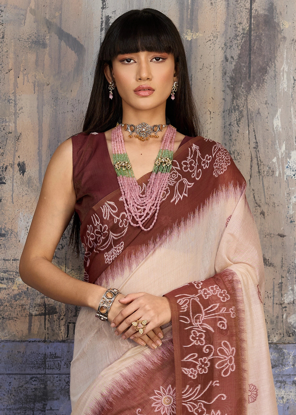 White & Brown Soft Munga Cotton Handloom Saree