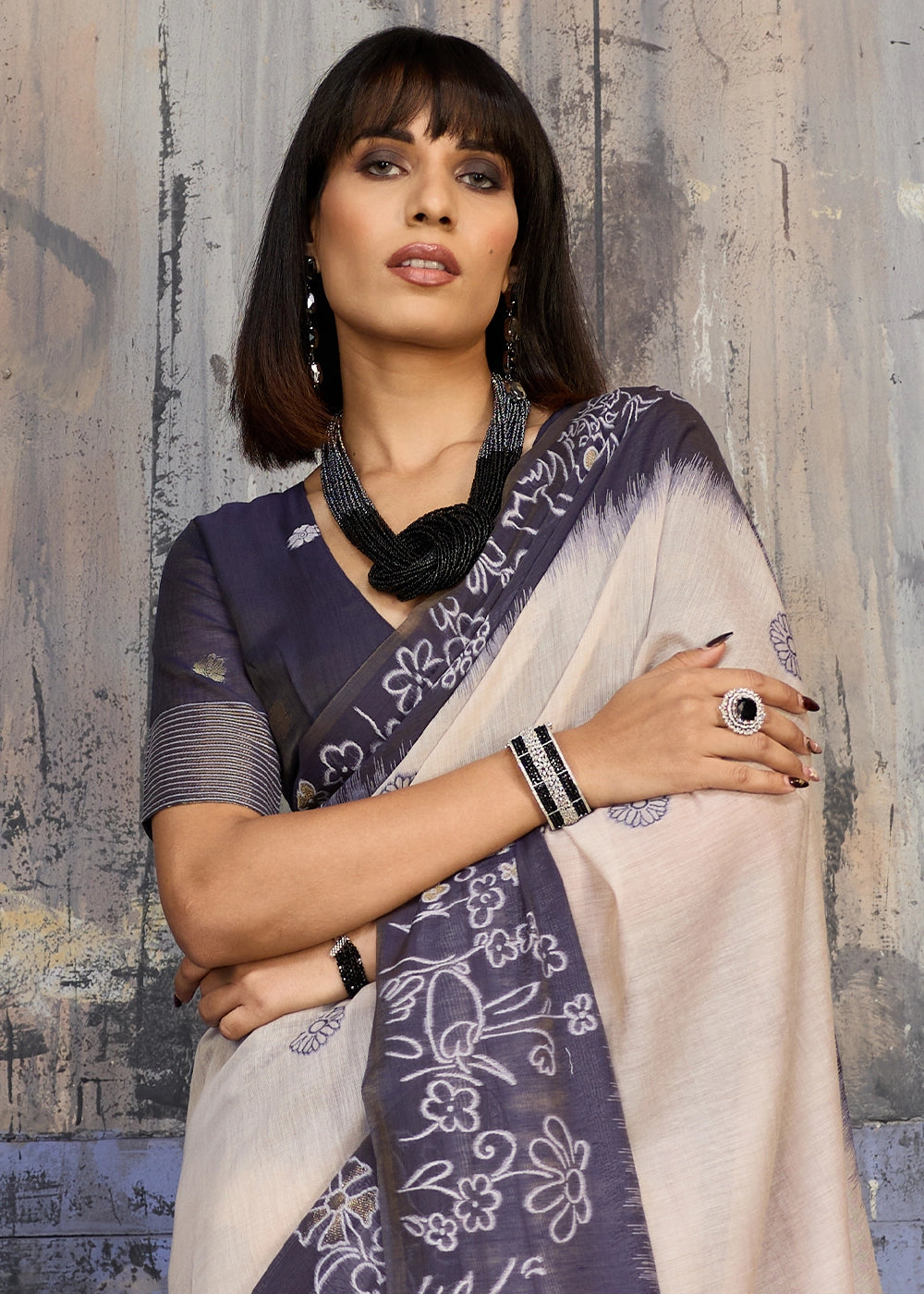 White & Blue Soft Munga Cotton Handloom Saree