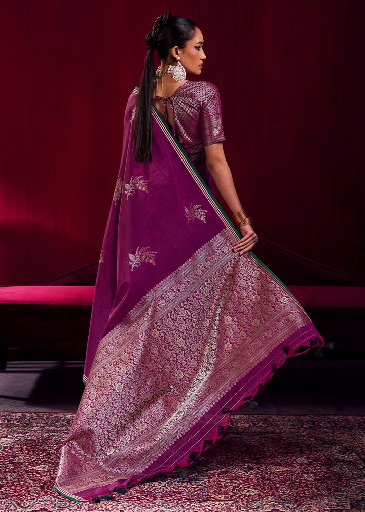 Royal Lollipop Purple Satin Silk Saree with Floral Butti Motifs