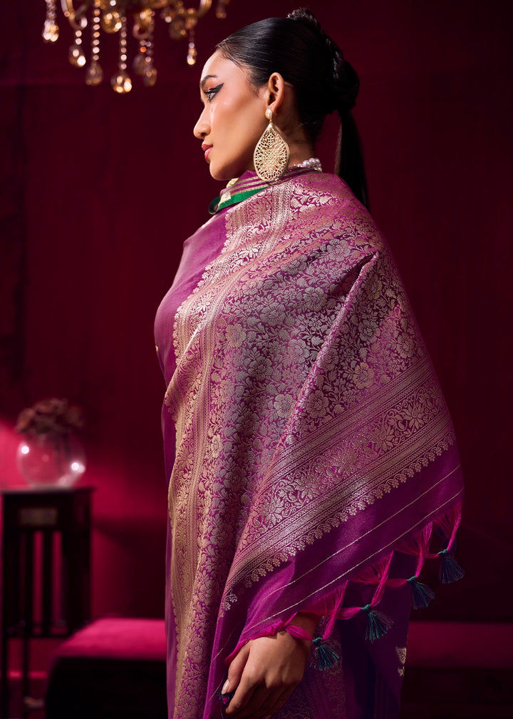 Royal Lollipop Purple Satin Silk Saree with Floral Butti Motifs