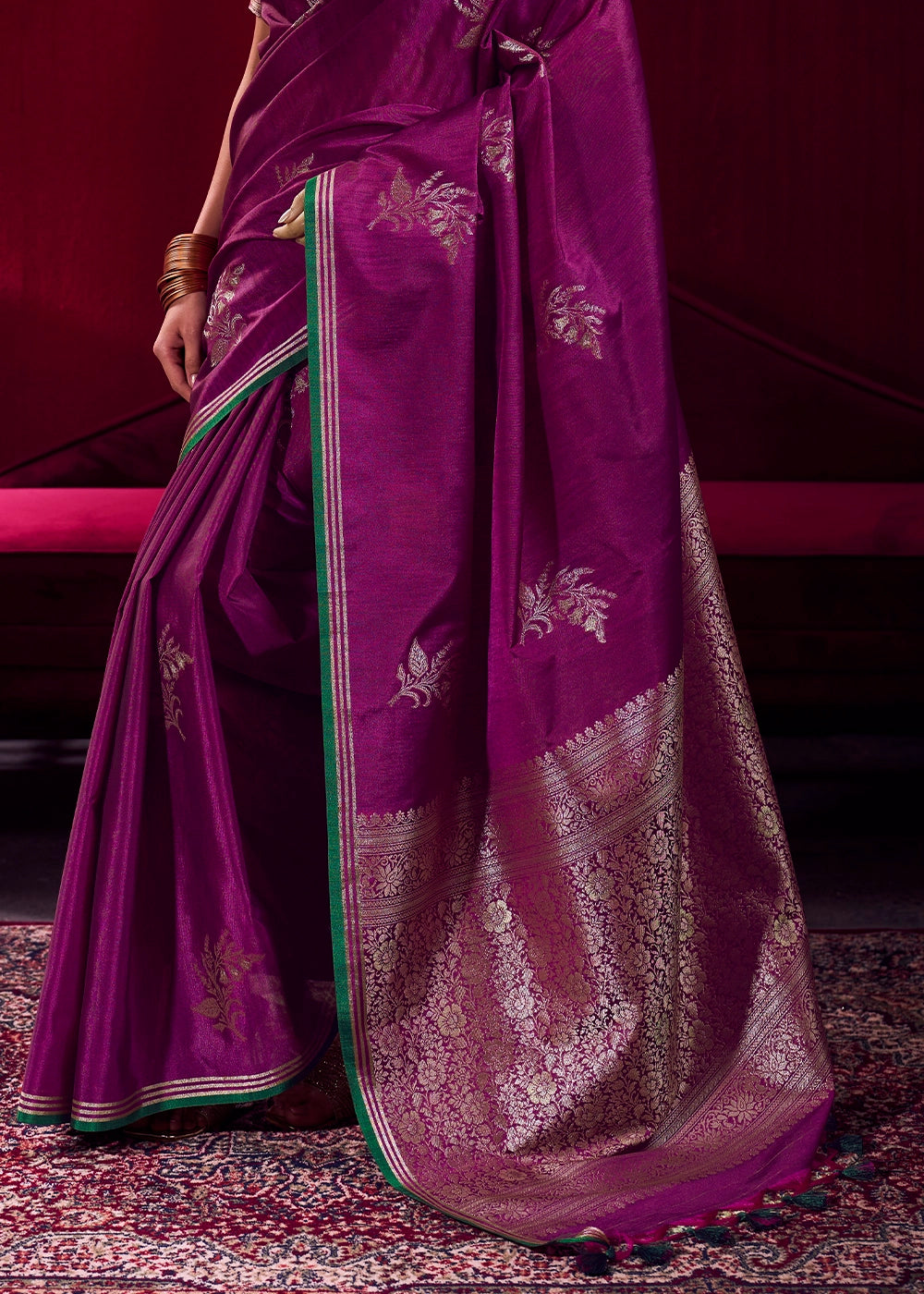 Royal Lollipop Purple Satin Silk Saree with Floral Butti Motifs