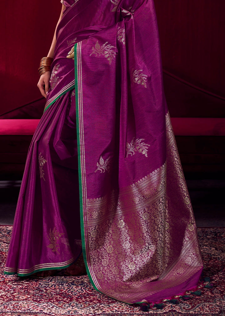 Royal Lollipop Purple Satin Silk Saree with Floral Butti Motifs