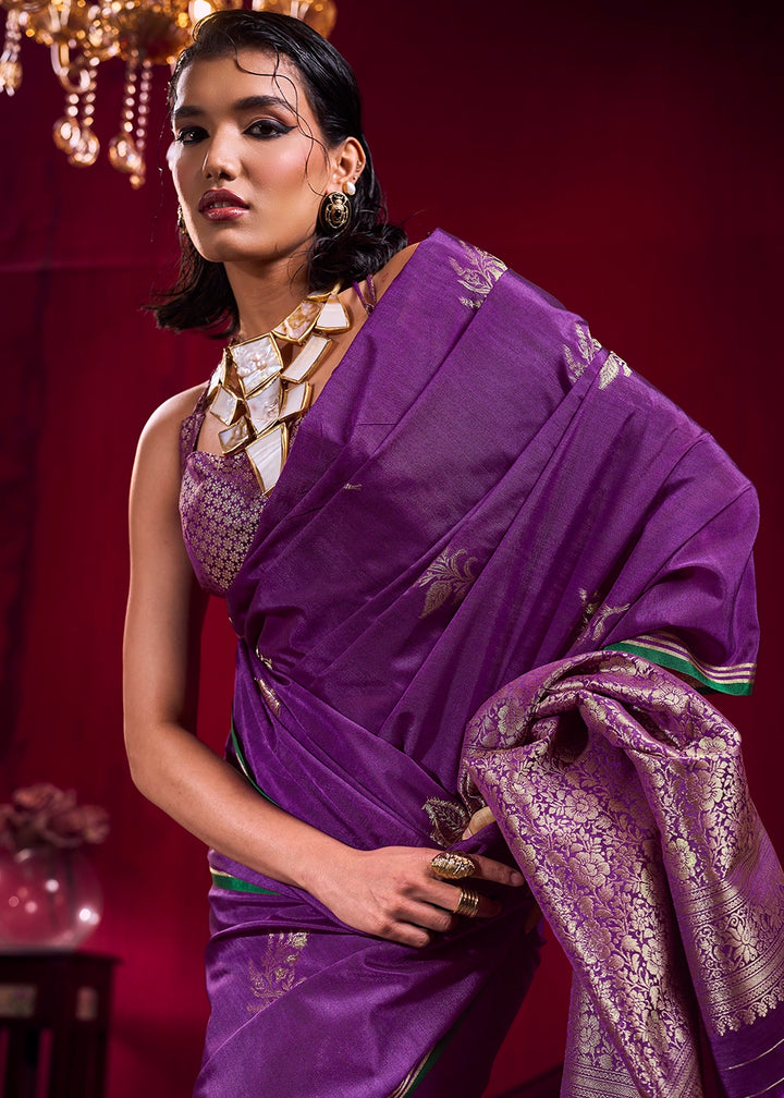 Grape Purple Satin Silk Saree with Floral Butti Motifs