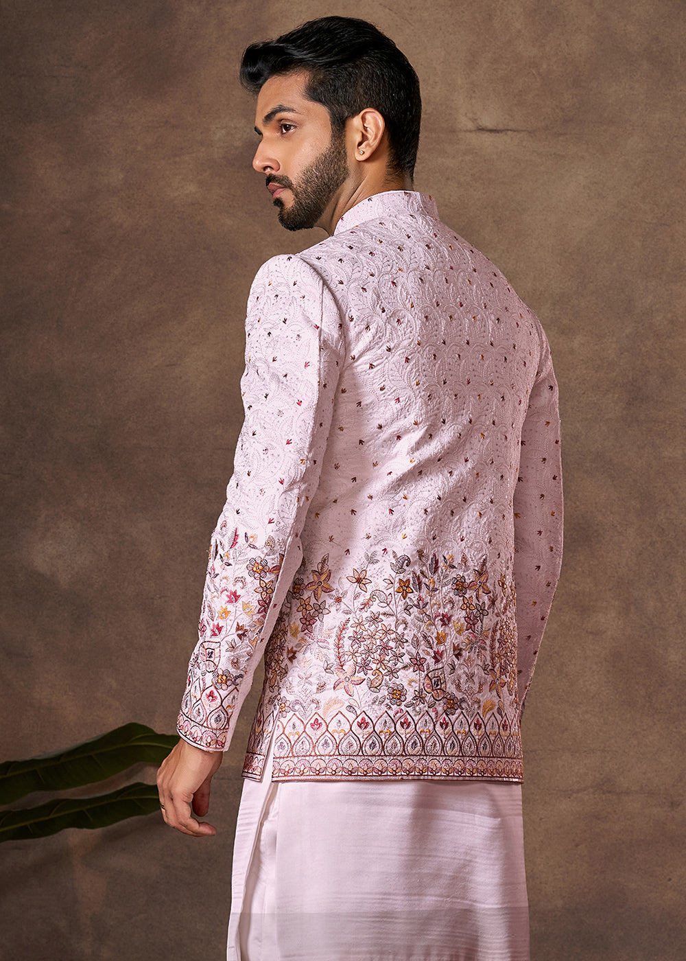 Light Pink Premium Silk Kurta Set with Embroidered Jacket