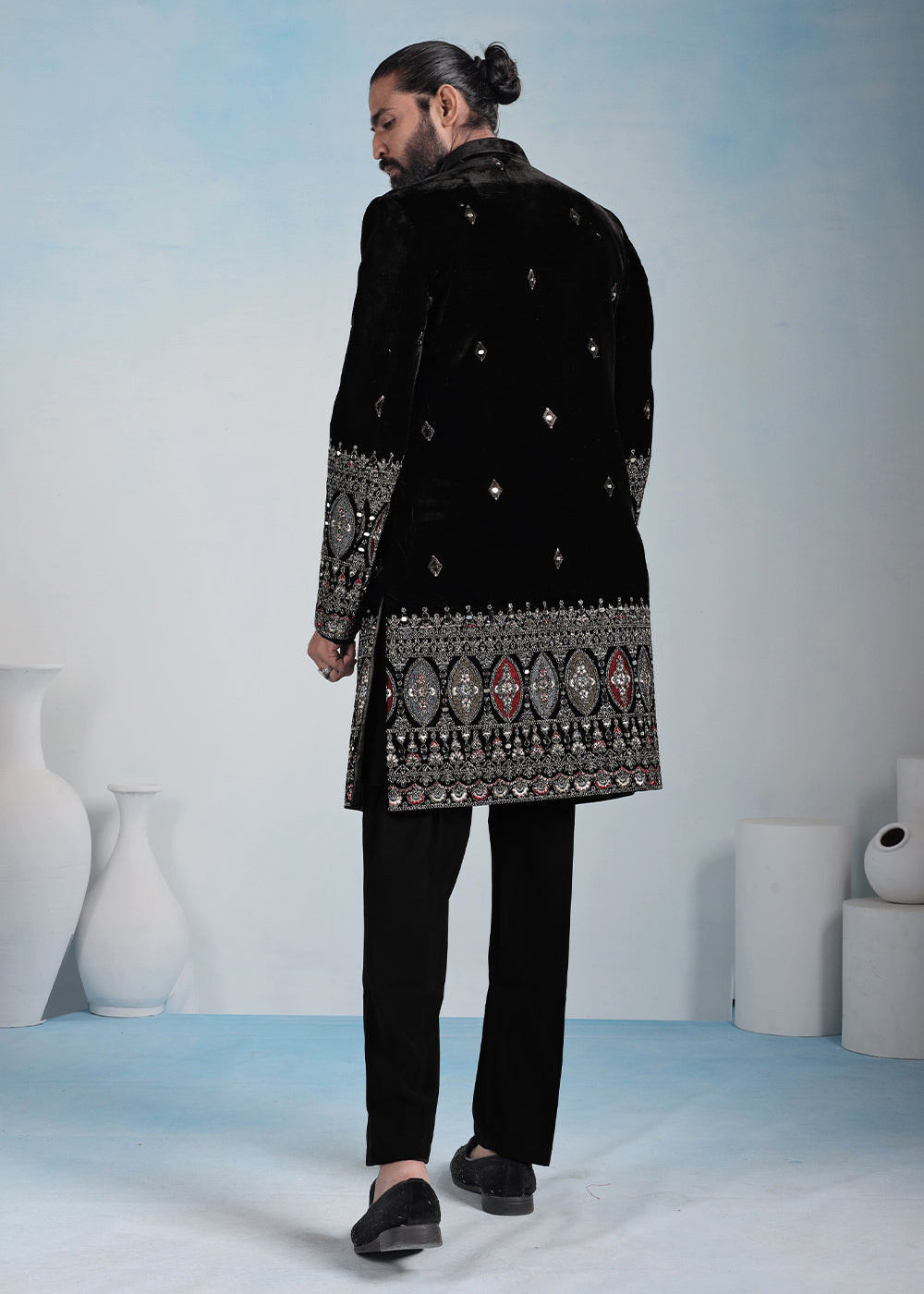 Black Velvet Ornate Embroidered Indo-Western Set