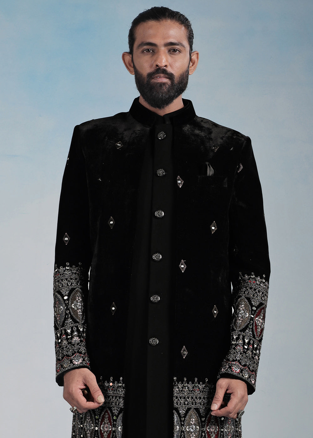 Black Velvet Ornate Embroidered Indo-Western Set