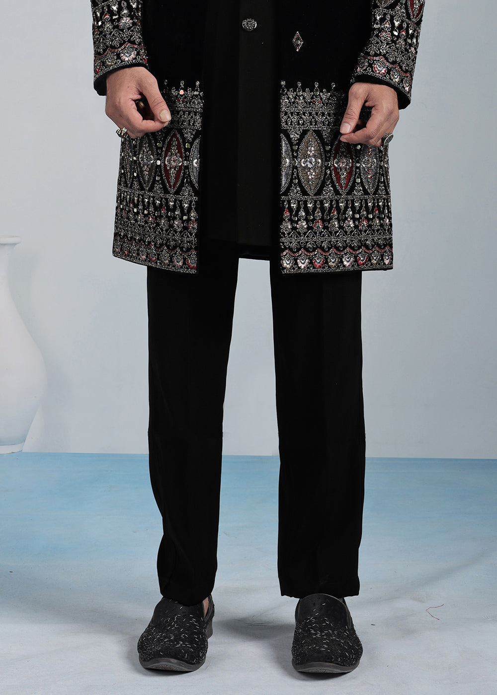 Black Velvet Ornate Embroidered Indo-Western Set