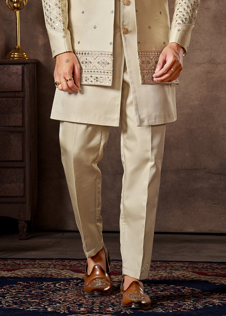Cream Premium Silk Embroidered Indo-Western Set