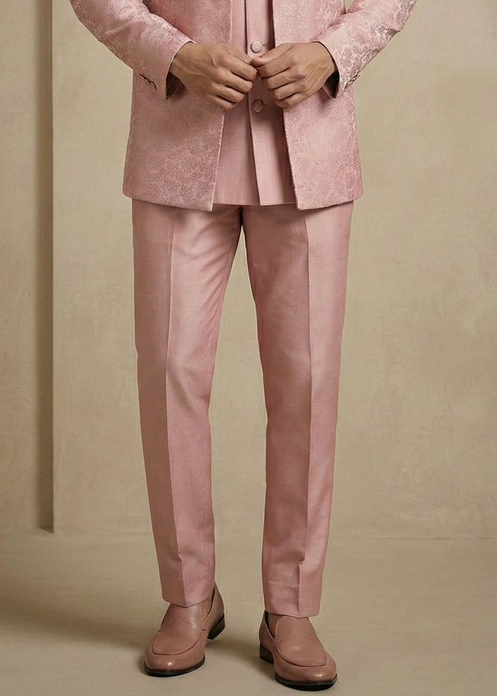 Light Pink Jacquard Three-Piece Indo-Western Suit