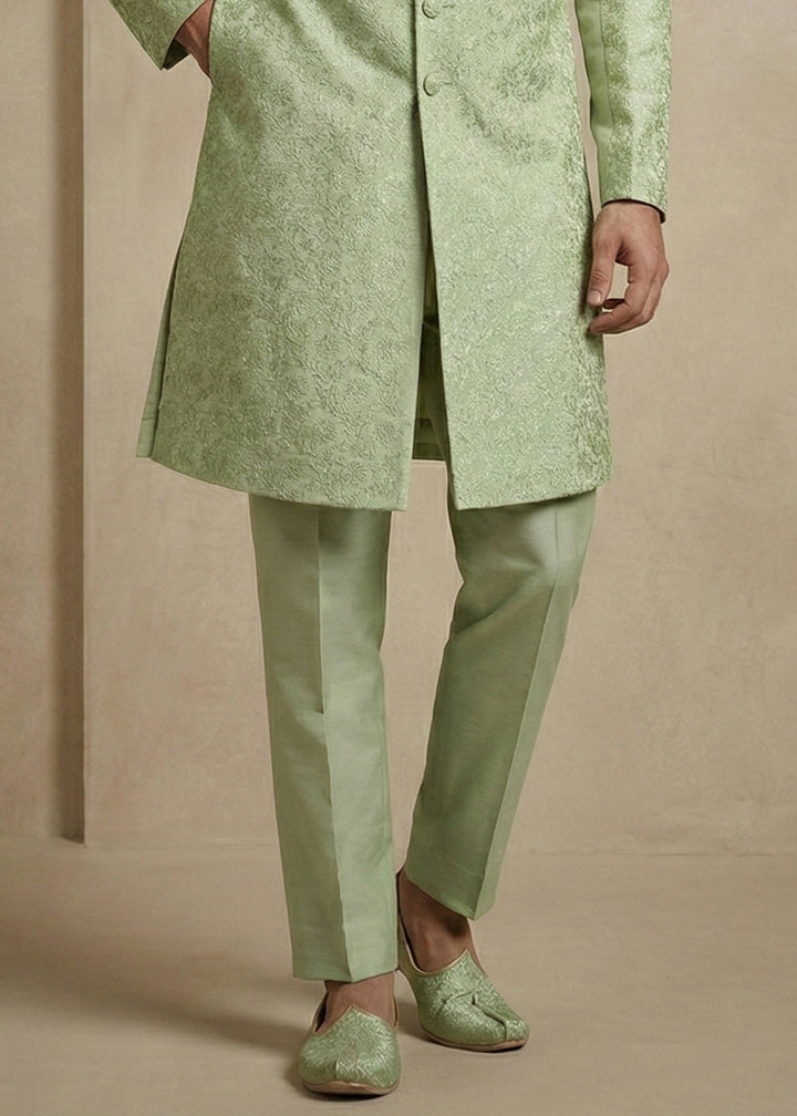 Olive Donier Jacquard Men's Indo-Western Suit with Trousers