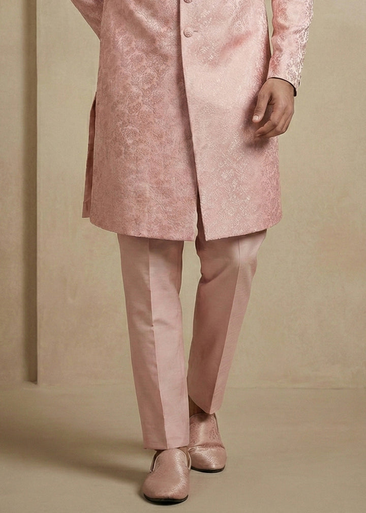 Light Pink Donier Jacquard Men's Indo-Western Suit with Trousers