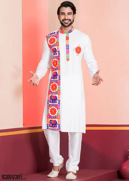 Pure White Rayon Kurta Pajama with Textured Lace Embroidery