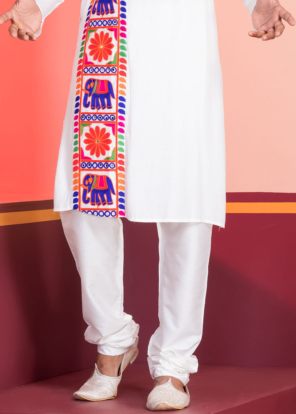 Pure White Rayon Kurta Pajama with Textured Lace Embroidery