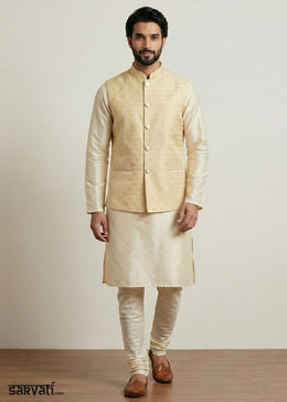 Gold Banarasi Dupion Kurta Pajama with Gold Jacquard Nehru Jacket