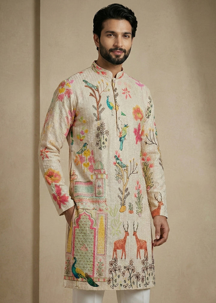 Light Brown cotton Printed Kurta Pajama Set