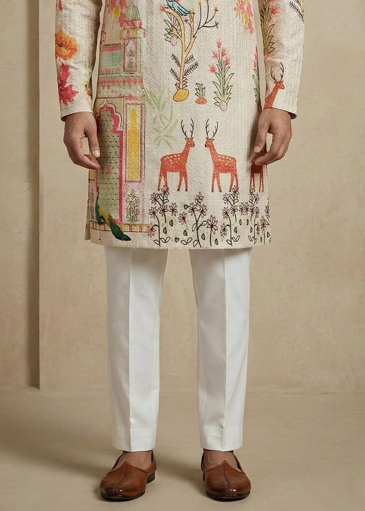 Light Brown cotton Printed Kurta Pajama Set
