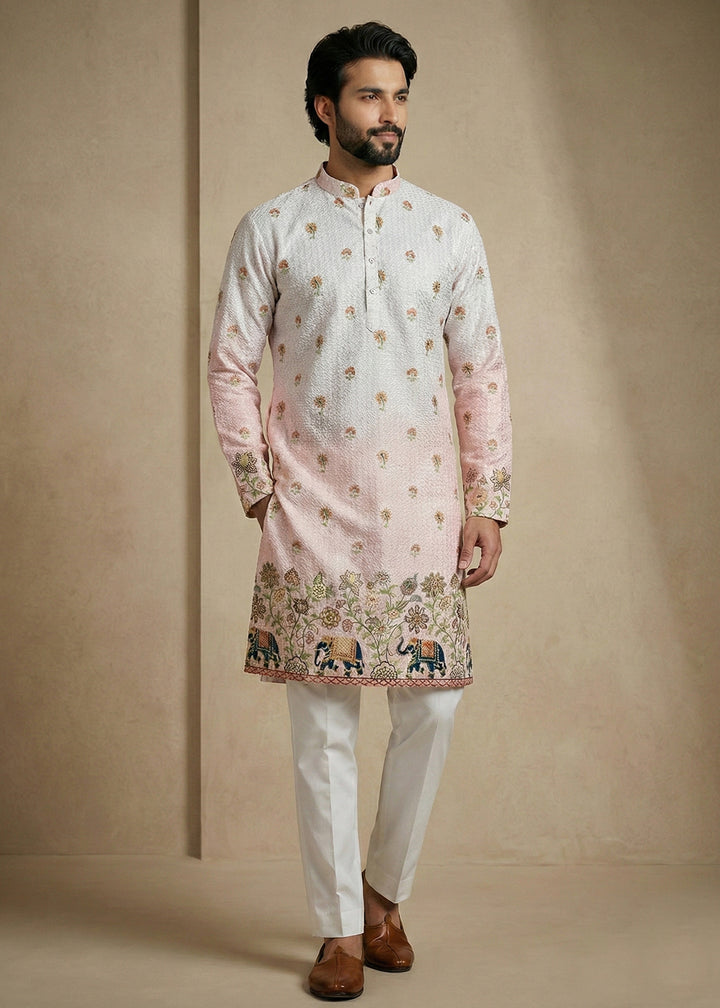 Blue &amp; Pink Floral &amp; Elephant Printed Kurta Pajama Set