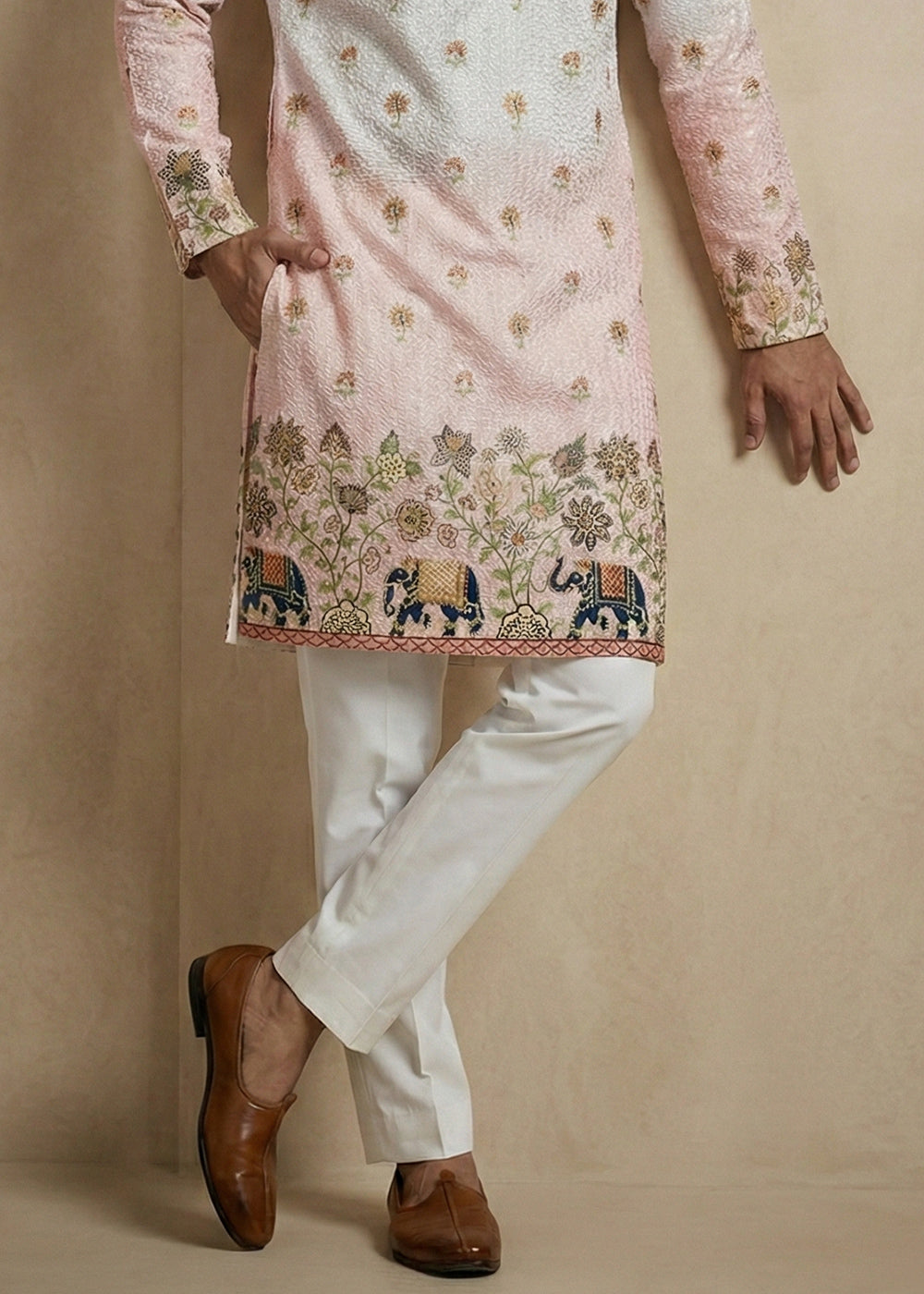 Blue &amp; Pink Floral &amp; Elephant Printed Kurta Pajama Set