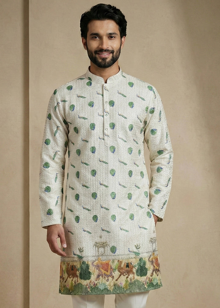 Light Green Contemporary Kurta Pajama Set with Artistic Prints
