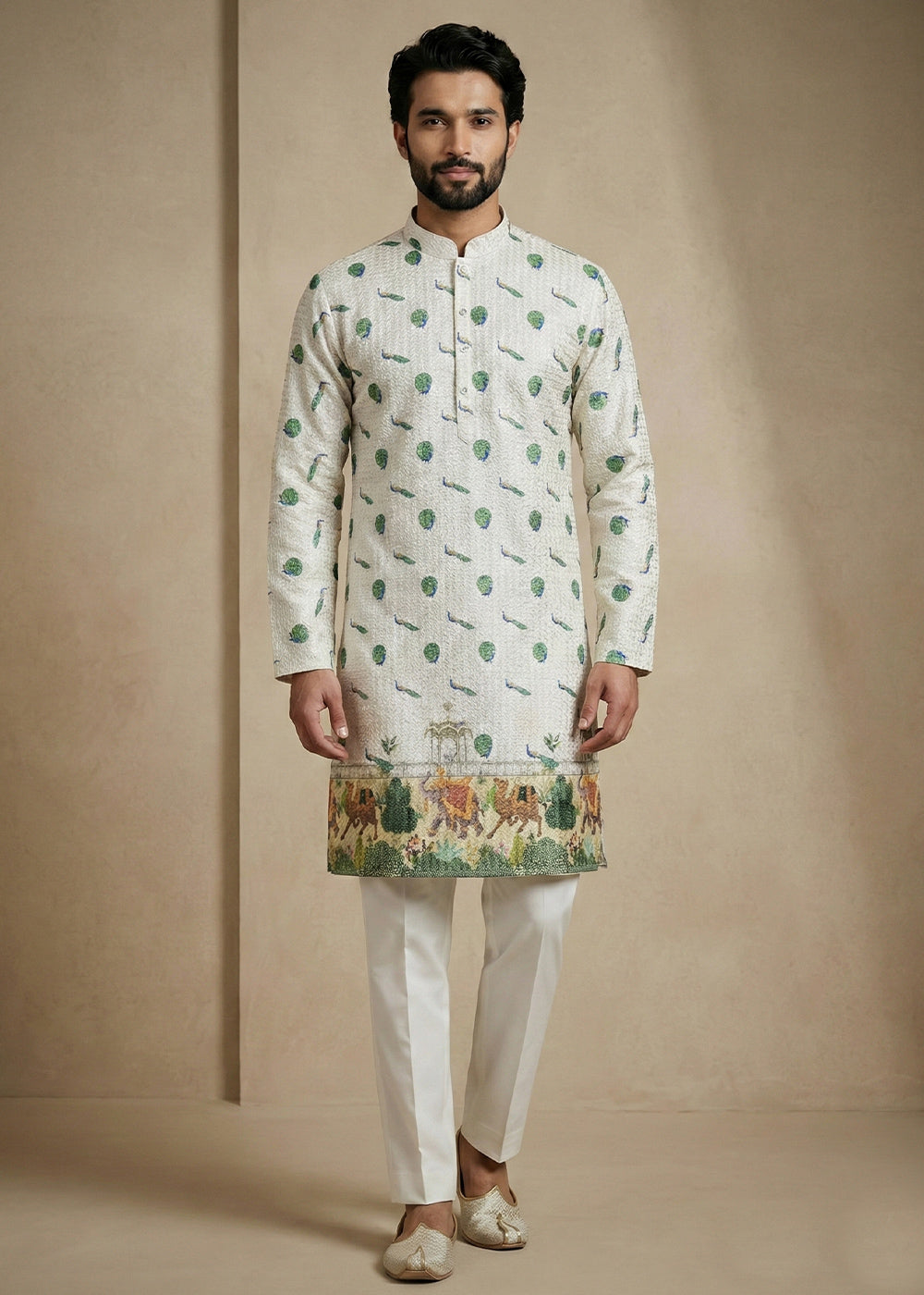 Light Green Contemporary Kurta Pajama Set with Artistic Prints