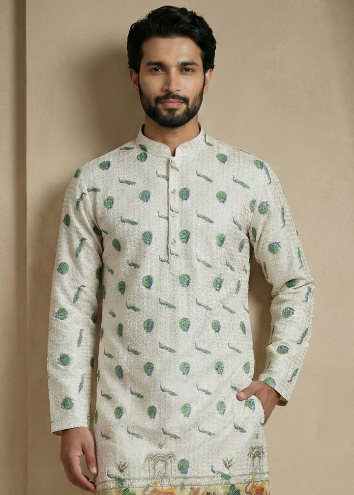 Light Green Contemporary Kurta Pajama Set with Artistic Prints