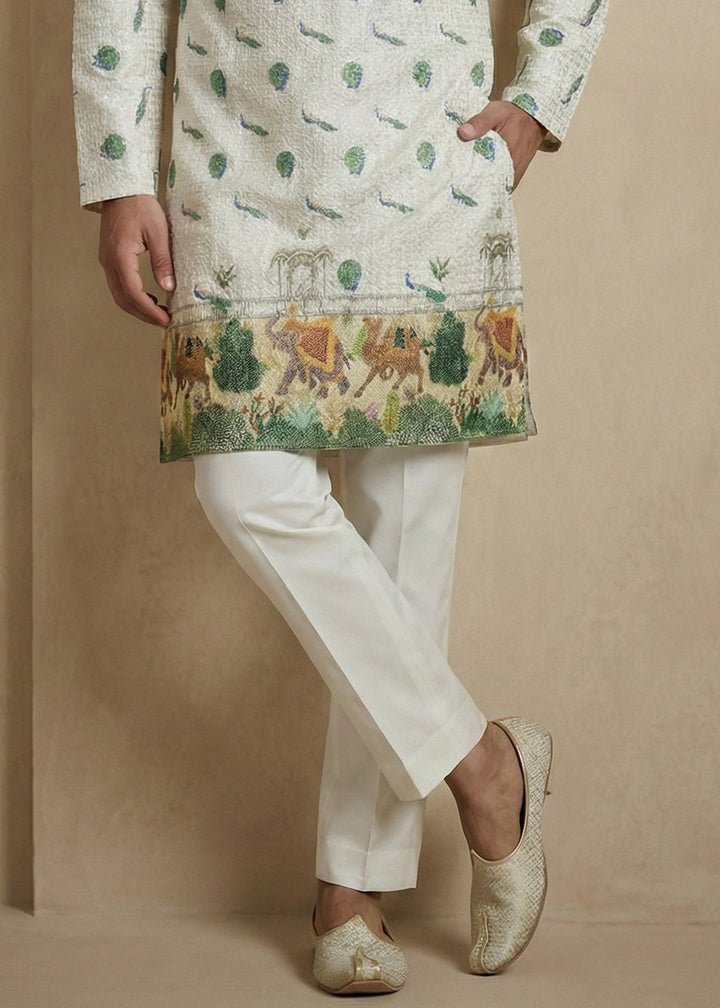 Light Green Contemporary Kurta Pajama Set with Artistic Prints