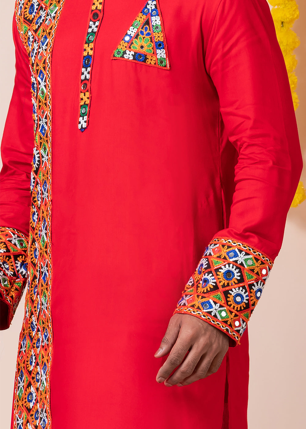 Red Heritage Collection Heavy Rayon Kurta Pyjama with Divine Ganpati Back Embroidery
