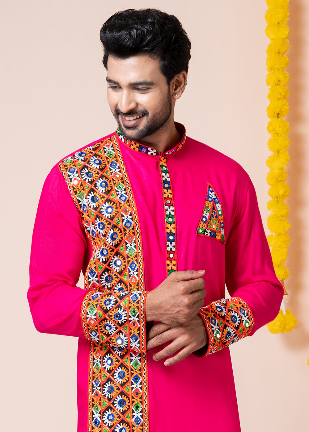 Hot Pink Heritage Collection Heavy Rayon Kurta Pyjama with Divine Ganesh Back Embroidery