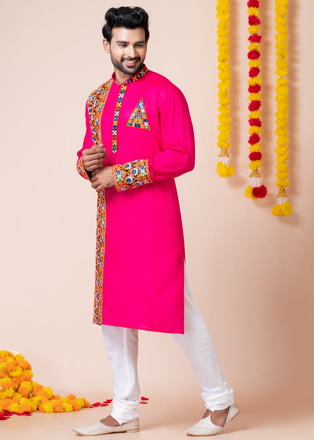 Hot Pink Heritage Collection Heavy Rayon Kurta Pyjama with Divine Ganesh Back Embroidery