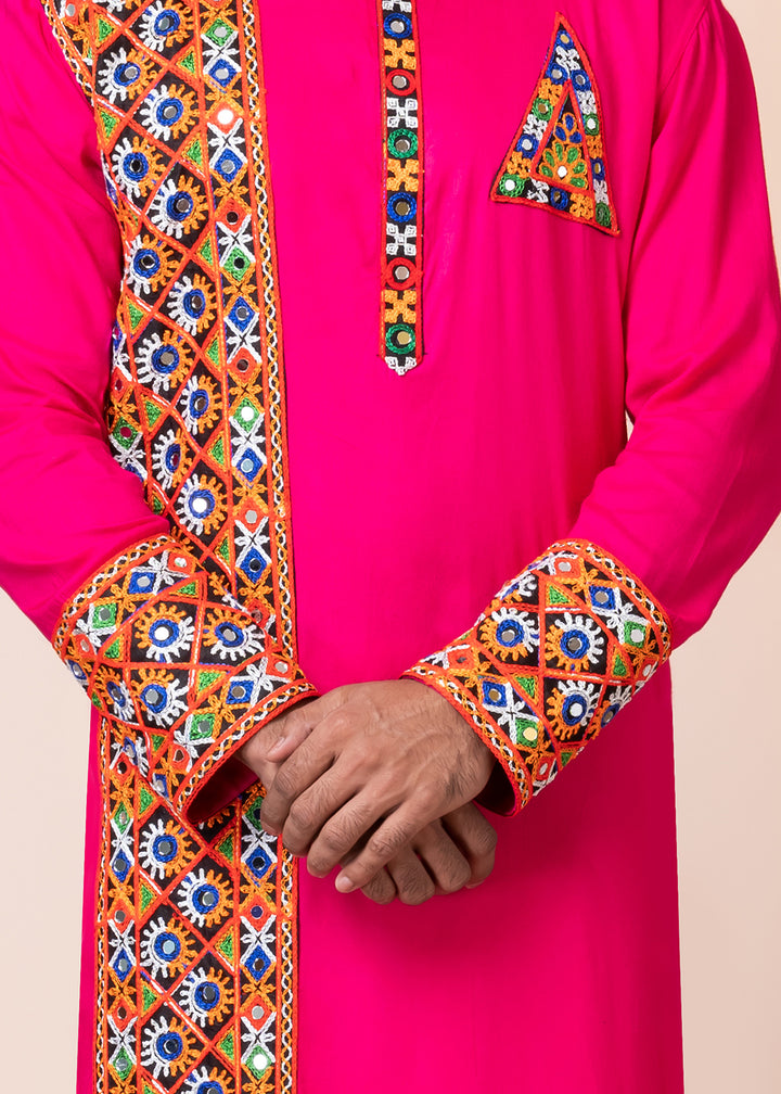 Hot Pink Heritage Collection Heavy Rayon Kurta Pyjama with Divine Ganesh Back Embroidery