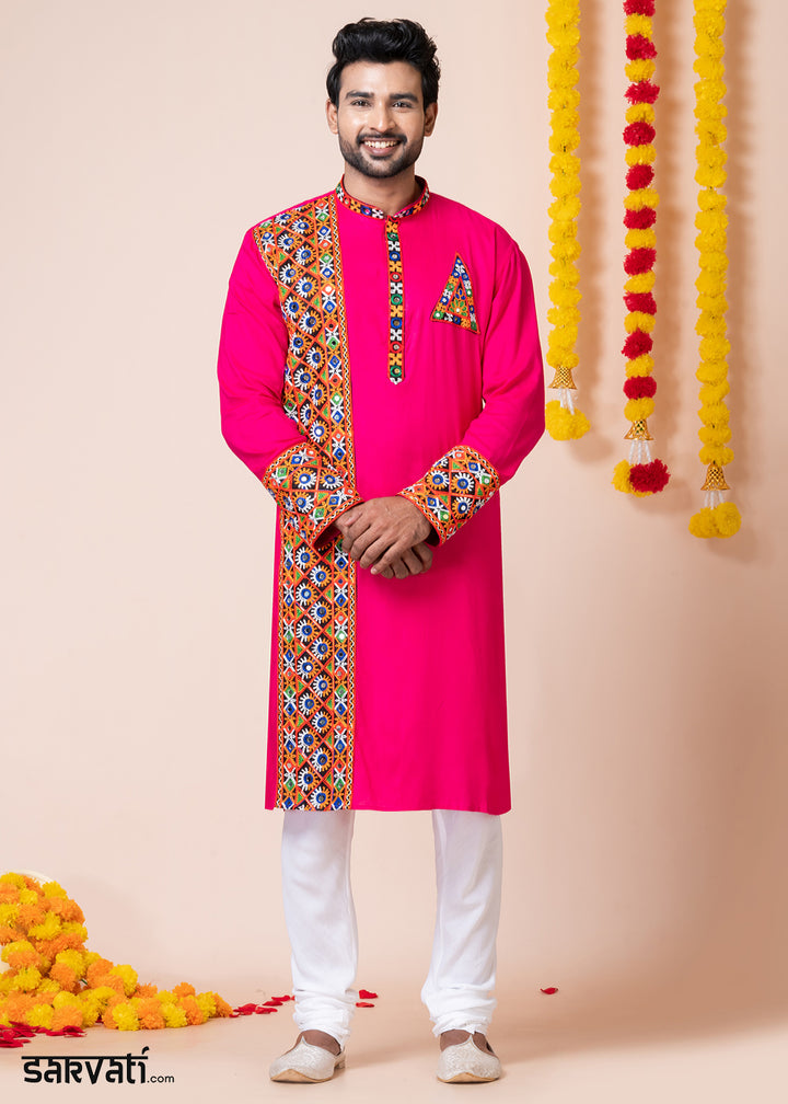 Hot Pink Heritage Collection Heavy Rayon Kurta Pyjama with Divine Ganesh Back Embroidery