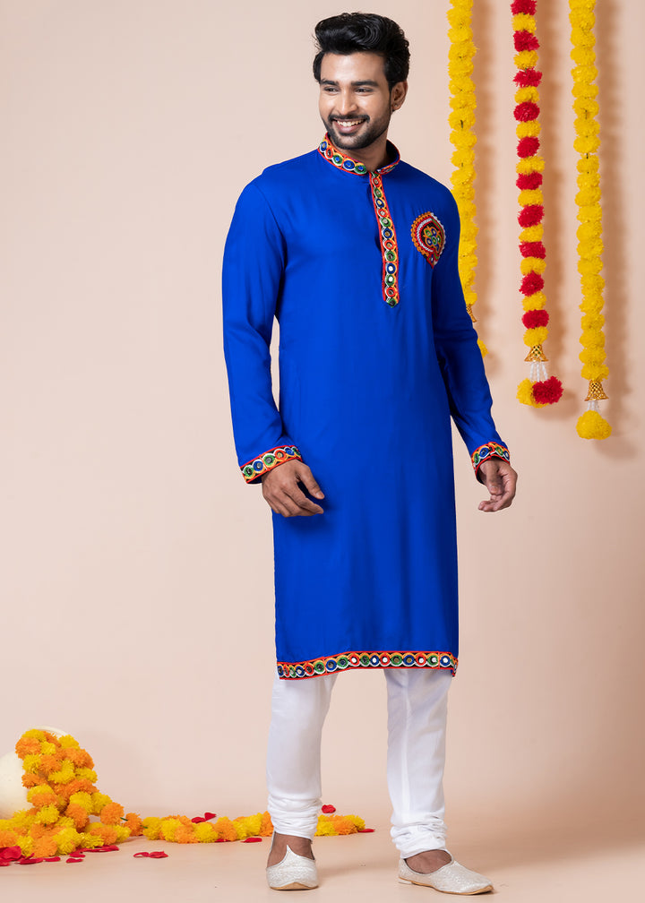 Blue Heritage Collection Heavy Rayon Kurta Pyjama with Divine Elephant Back Embroidery
