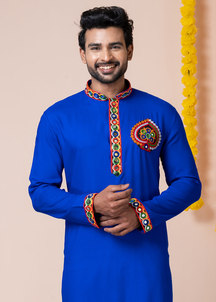 Blue Heritage Collection Heavy Rayon Kurta Pyjama with Divine Elephant Back Embroidery