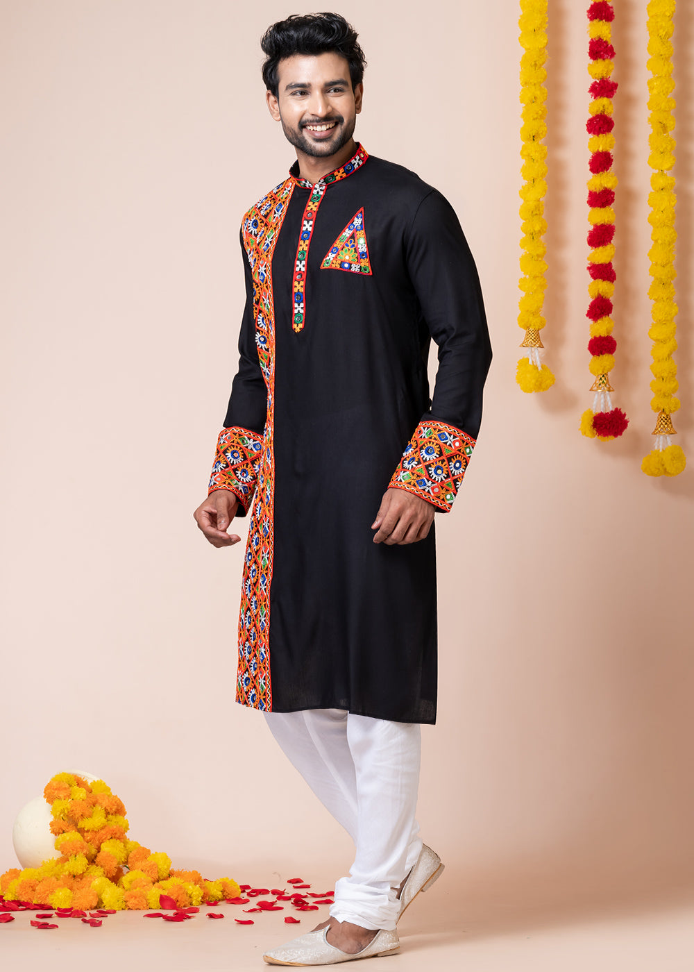 Sable Black Heritage Collection Heavy Rayon Kurta Pyjama with Divine Ganesh Back Embroidery