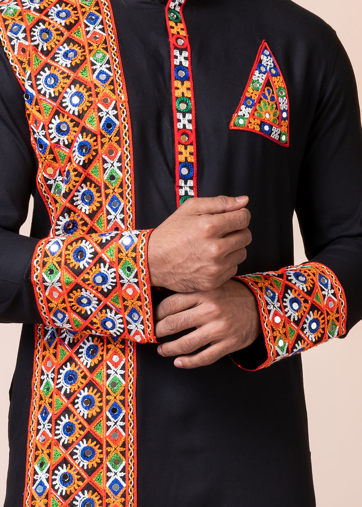 Sable Black Heritage Collection Heavy Rayon Kurta Pyjama with Divine Ganesh Back Embroidery