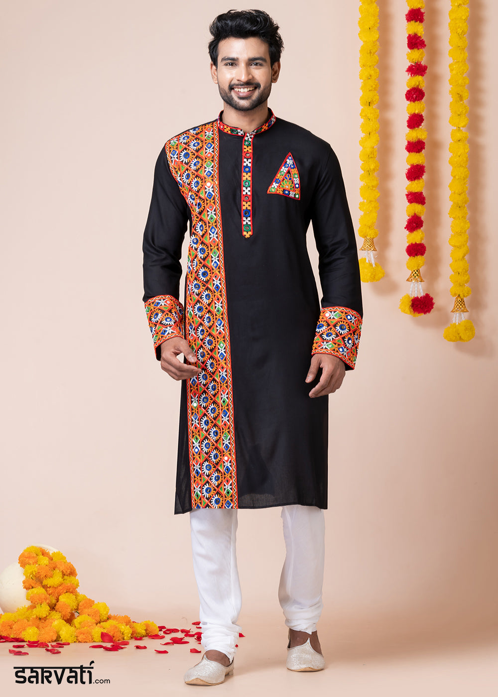 Sable Black Heritage Collection Heavy Rayon Kurta Pyjama with Divine Ganesh Back Embroidery