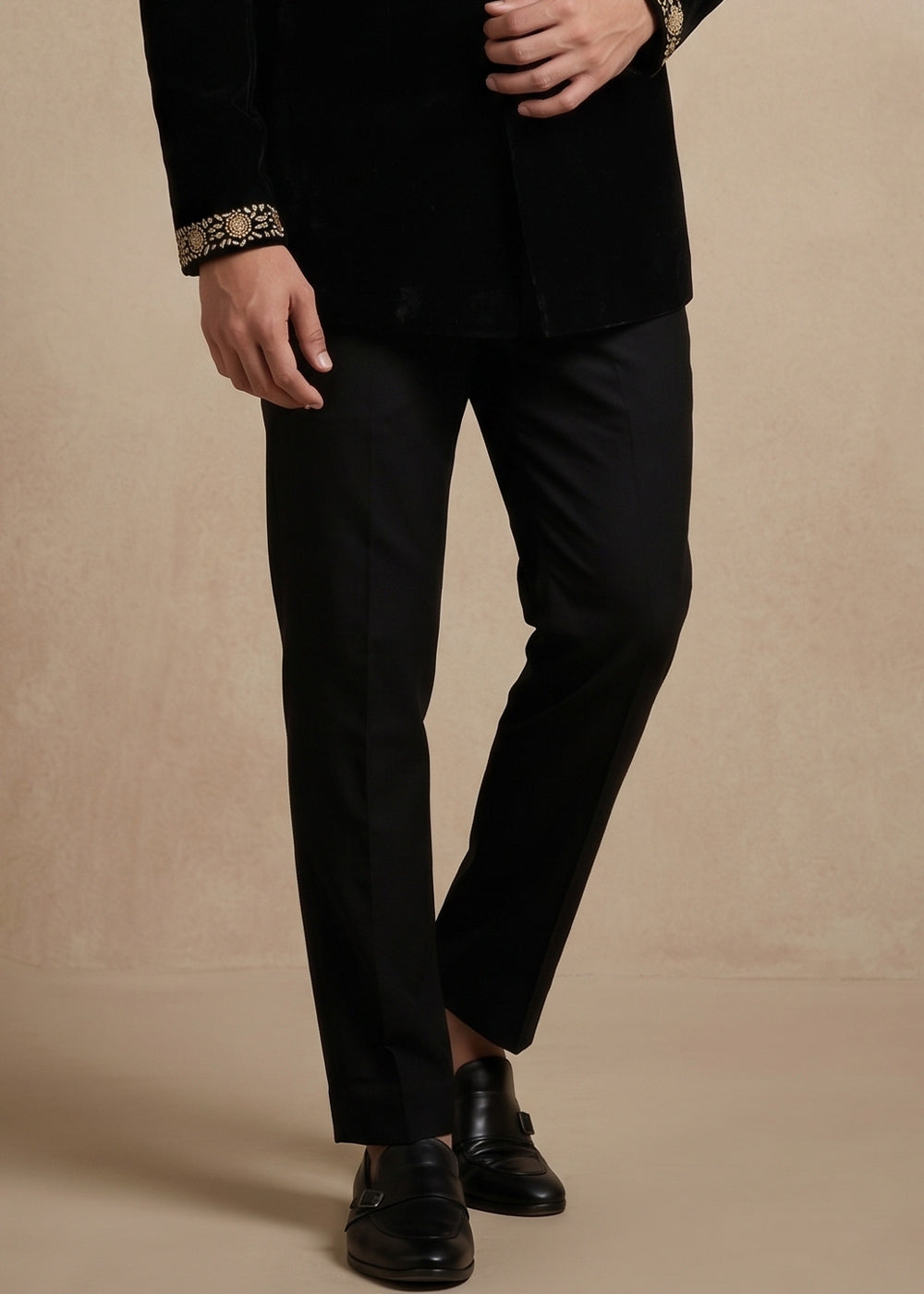 Black Satin Silk Jodhpuri Suit with Royal Elephant Embroidery